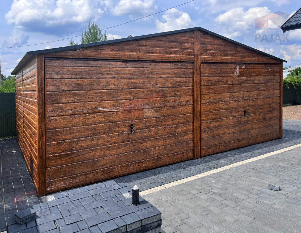Garaż blaszany 5×5 m drewnopodobny DWUSPAD